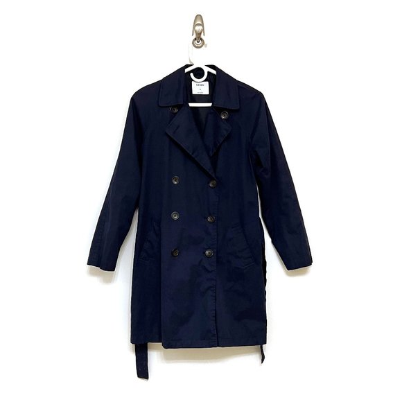 Old Navy, xs belted double breasted trench coat, navy blue - Picture 4 of 14